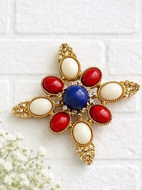 Vintage Sarah Coventry Red White Blue Starburst Brooch Pin